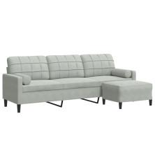 Trivietė sofa su pakoja, šviesiai pilka, 210cm, aksomas