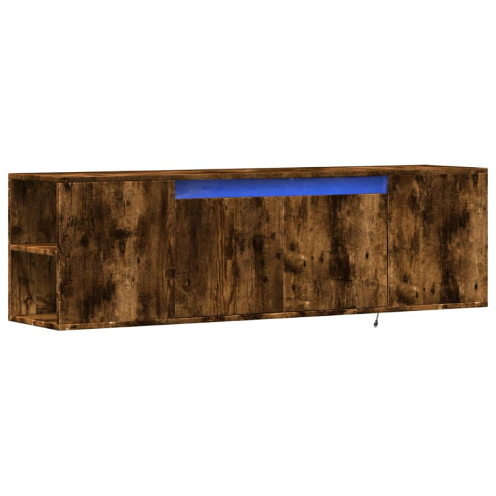 Sieninė TV spintelė su LED lemputėmis, dūminė, 135x31x39,5cm