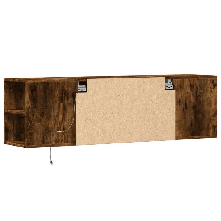 Sieninė TV spintelė su LED lemputėmis, dūminė, 135x31x39,5cm