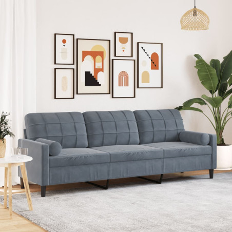 Trivietė sofa su pagalvėlėmis, tamsiai pilka, 210cm, aksomas