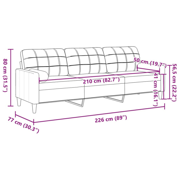 Trivietė sofa su pagalvėlėmis, tamsiai pilka, 210cm, aksomas