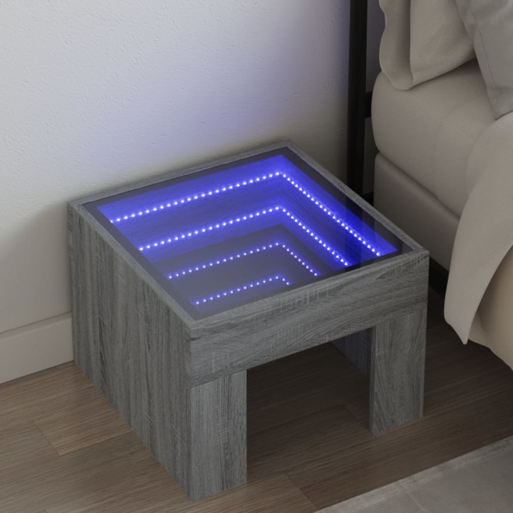 Naktinis staliukas su Infinity LED, pilkas ąžuolo, 40x40x30cm