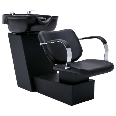 Kirpyklos kėdė su plautuve, juoda, 137x59x82cm, dirbtinė oda