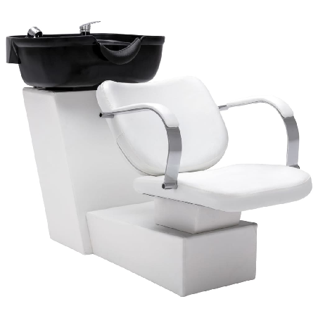 Kirpyklos kėdė su plautuve, balta/juoda, 137x59x82cm, oda
