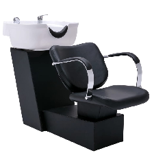 Kirpyklos kėdė su plautuve, juoda/balta, 137x59x82cm, oda