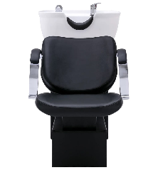 Kirpyklos kėdė su plautuve, juoda/balta, 137x59x82cm, oda
