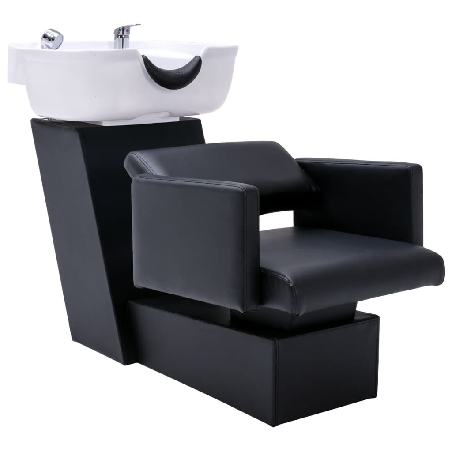 Kirpyklos kėdė su plautuve, juoda/balta, 129x59x82cm, oda