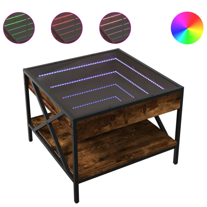 Kavos staliukas su Infinity LED lemputėmis, dūminis, 50x50x38cm