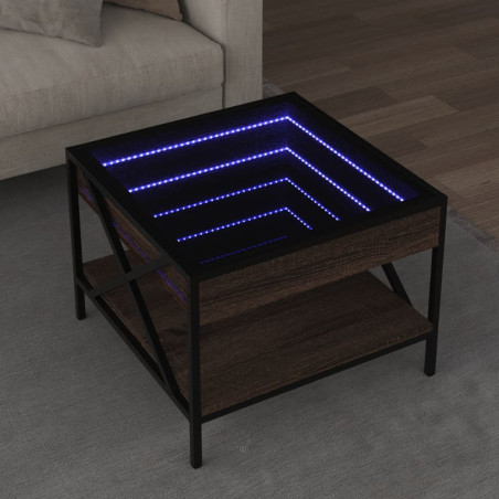 Kavos staliukas su Infinity LED lemputėmis, rudas, 50x50x38cm