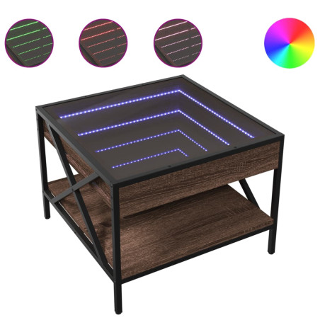 Kavos staliukas su Infinity LED lemputėmis, rudas, 50x50x38cm