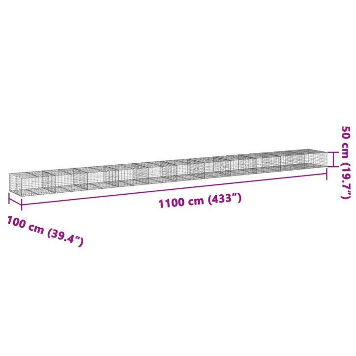 Gabiono krepšys su dangčiu, 1100x100x50cm, galvanizuota geležis