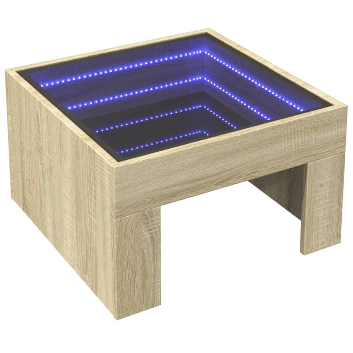 Kavos staliukas su Infinity LED lemputėmis, ąžuolo, 50x50x30cm