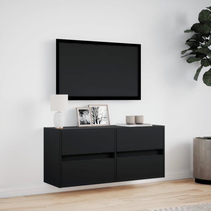 Sieninė TV spintelė su LED lemputėmis, juoda, 100x31x45cm