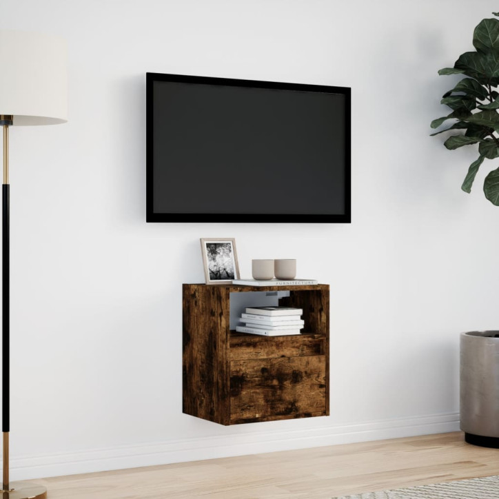 Sieninė TV spintelė su LED lemputėmis, dūminė, 41x31x45cm