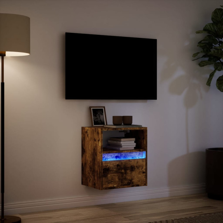 Sieninė TV spintelė su LED lemputėmis, dūminė, 41x31x45cm