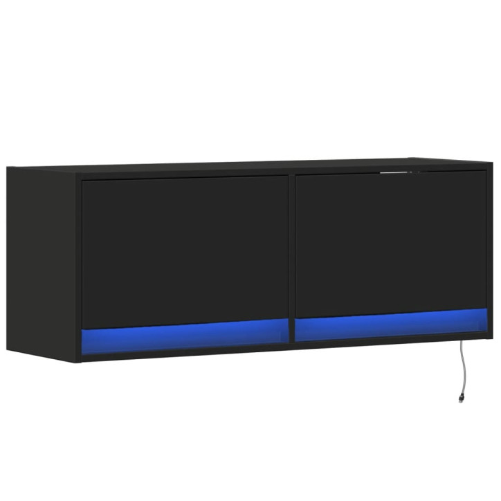 Sieninė TV spintelė su LED lemputėmis, juoda, 100x31x35cm