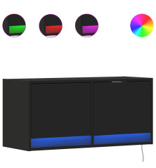 Sieninė TV spintelė su LED lemputėmis, juoda, 80x31x35cm