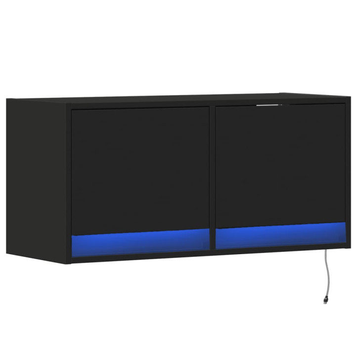 Sieninė TV spintelė su LED lemputėmis, juoda, 80x31x35cm