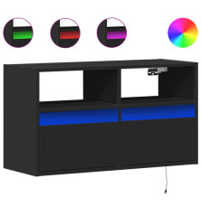 Sieninė TV spintelė su LED lemputėmis, juoda, 80x31x45cm