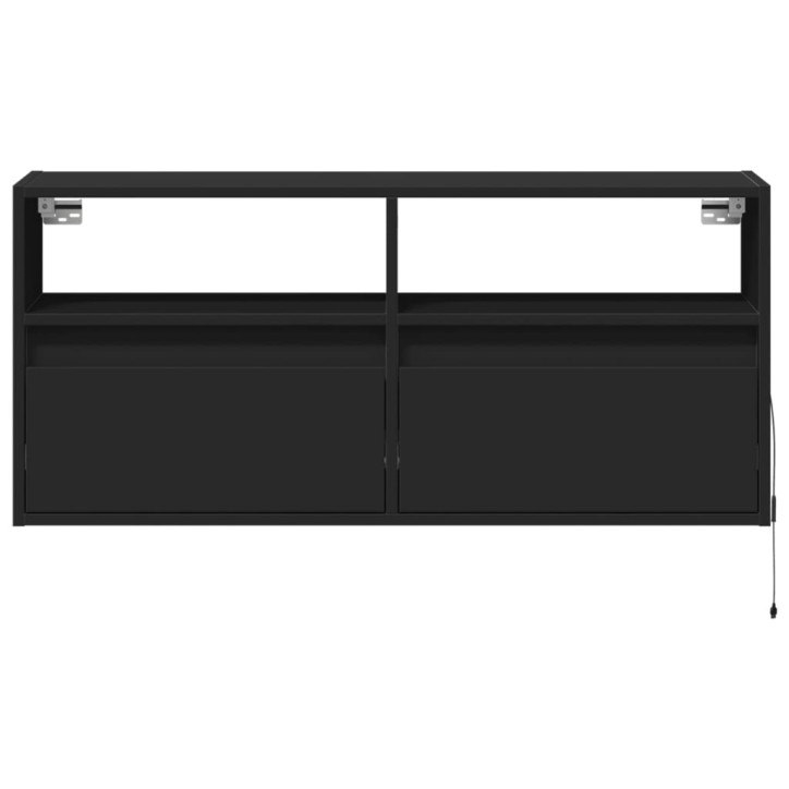 Sieninė TV spintelė su LED lemputėmis, juoda, 100x31x45cm