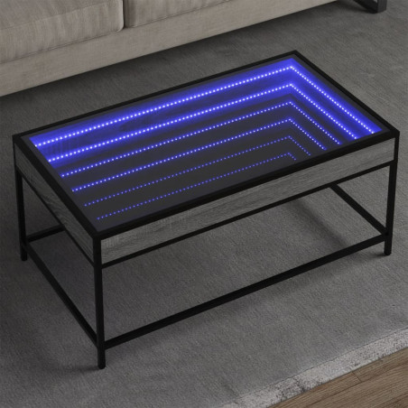 Kavos staliukas su Infinity LED lemputėmis, pilkas, 90x50x41cm