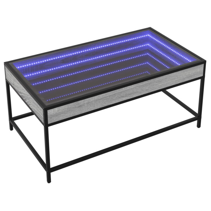 Kavos staliukas su Infinity LED lemputėmis, pilkas, 90x50x41cm