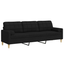 Trivietė sofa su pagalvėlėmis, juodos spalvos, 210cm, audinys