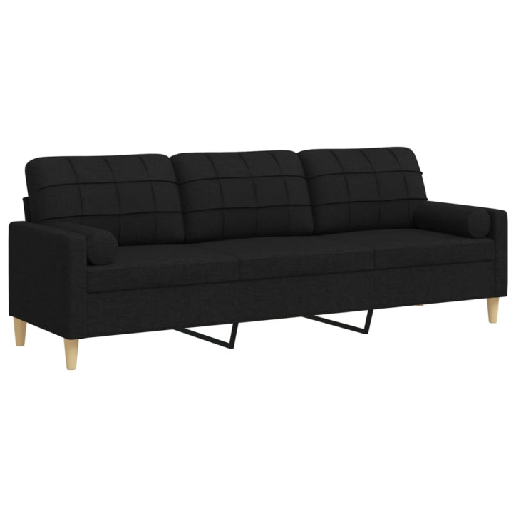 Trivietė sofa su pagalvėlėmis, juodos spalvos, 210cm, audinys