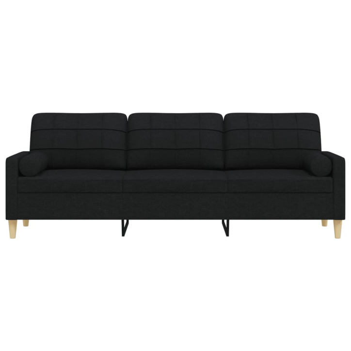 Trivietė sofa su pagalvėlėmis, juodos spalvos, 210cm, audinys