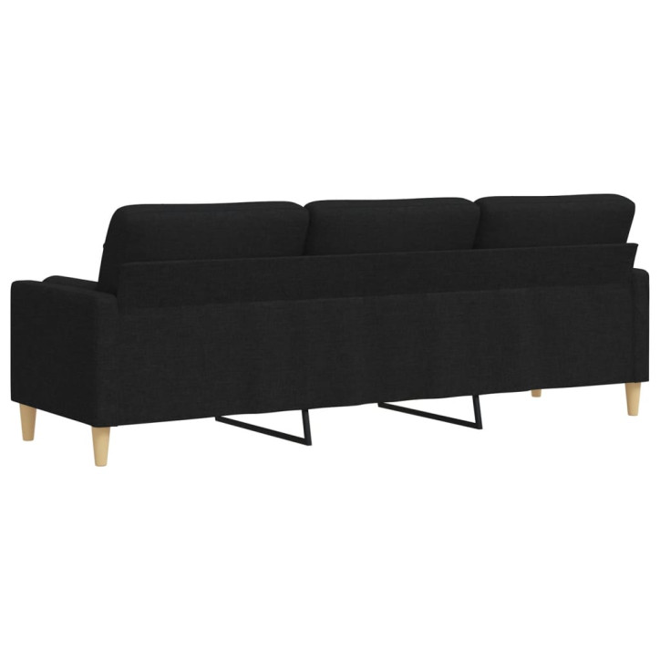 Trivietė sofa su pagalvėlėmis, juodos spalvos, 210cm, audinys