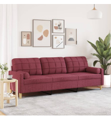 Trivietė sofa su pagalvėlėmis, raudonojo vyno, 210cm, audinys