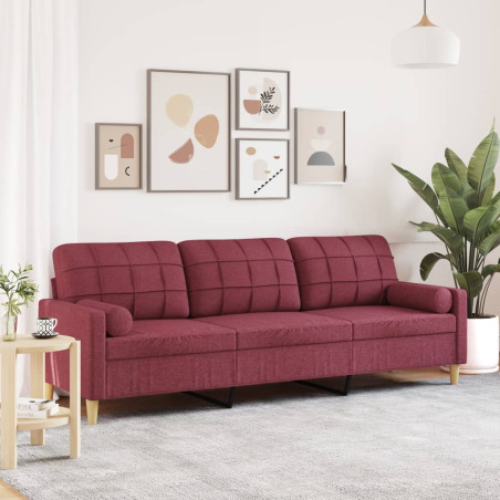 Trivietė sofa su pagalvėlėmis, raudonojo vyno, 210cm, audinys