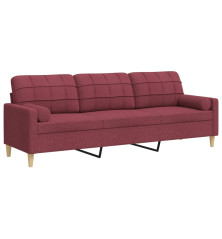 Trivietė sofa su pagalvėlėmis, raudonojo vyno, 210cm, audinys