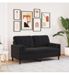 Dvivietė sofa su pagalvėlėmis, juodos spalvos, 140cm, aksomas