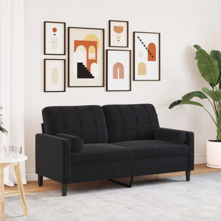 Dvivietė sofa su pagalvėlėmis, juodos spalvos, 140cm, aksomas