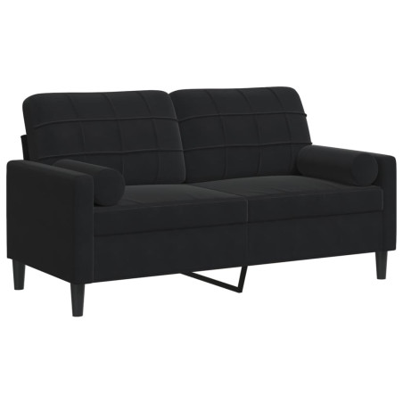 Dvivietė sofa su pagalvėlėmis, juodos spalvos, 140cm, aksomas