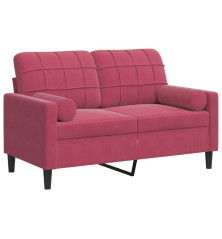 Dvivietė sofa su pagalvėlėmis, raudonojo vyno, 120cm, aksomas