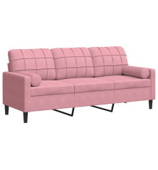 Trivietė sofa su pagalvėlėmis, rožinės spalvos, 180cm, aksomas