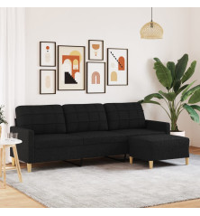 Trivietė sofa su pakoja, juodos spalvos, 210cm, audinys