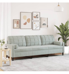 Trivietė sofa su pagalvėlėmis, šviesiai pilka, 210cm, aksomas