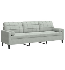 Trivietė sofa su pagalvėlėmis, šviesiai pilka, 210cm, aksomas