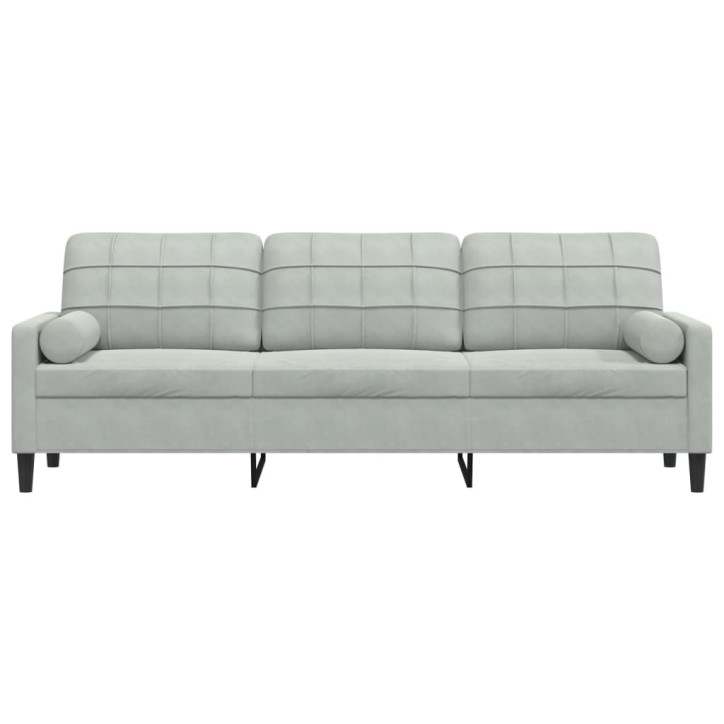 Trivietė sofa su pagalvėlėmis, šviesiai pilka, 210cm, aksomas