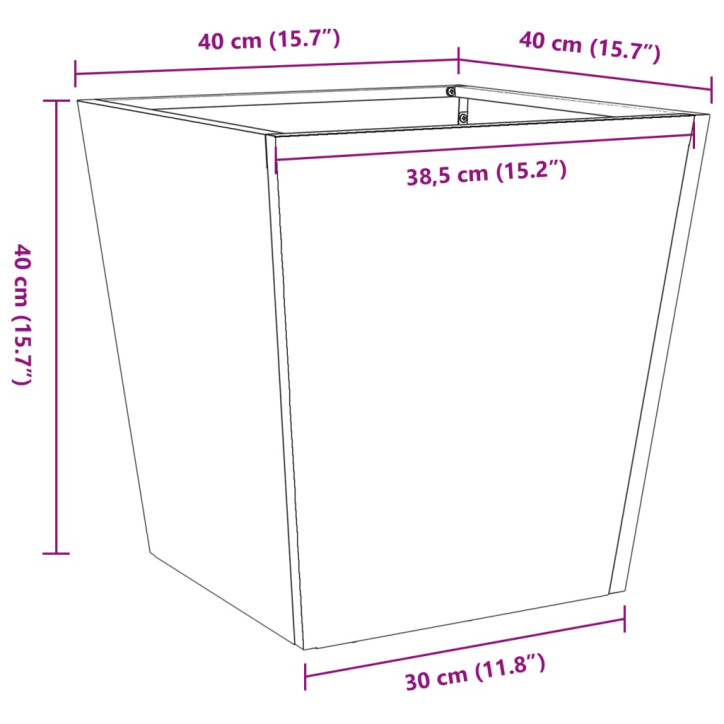 Sodo lovelis, 40x40x40cm, corten plienas