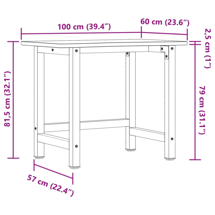 Darbastalis, 100x(55-60)x81,5cm, bukmedžio medienos masyvas