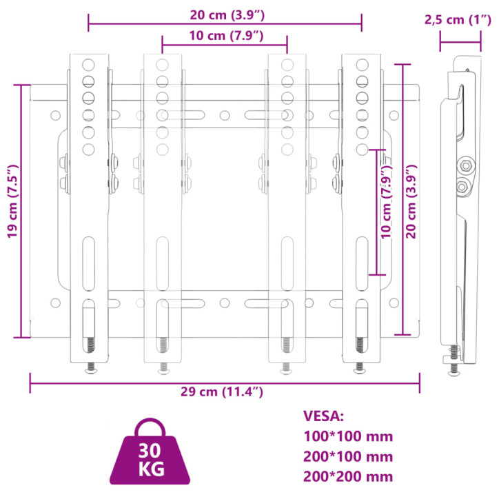 Sieninis televizoriaus laikiklis 14-42 colių ekranui, 30kg