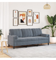 Trivietė sofa su pagalvėlėmis, tamsiai pilka, 180cm, aksomas