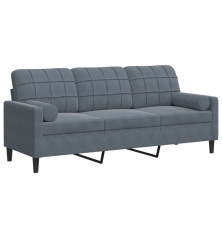 Trivietė sofa su pagalvėlėmis, tamsiai pilka, 180cm, aksomas