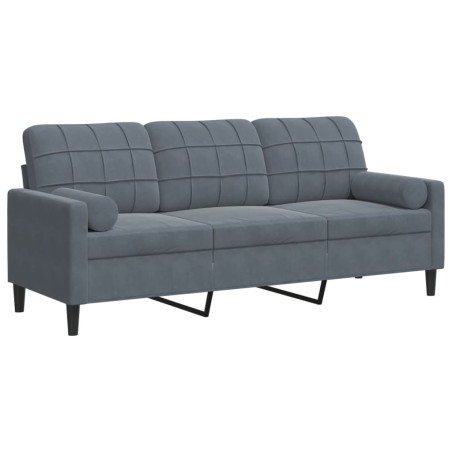 Trivietė sofa su pagalvėlėmis, tamsiai pilka, 180cm, aksomas