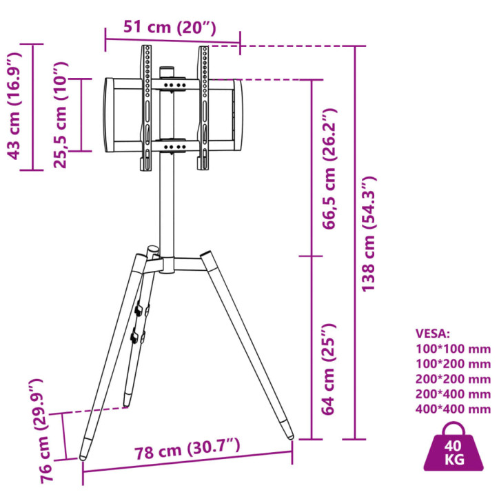 TV trikojis stovas 37-65 colių ekranui, 400x400mm, 40 kg