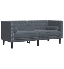 Dvivietė chesterfield sofa su pagalvėlėmis, pilka, aksomas